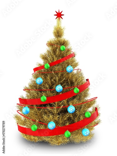 3d golden Christmas tree