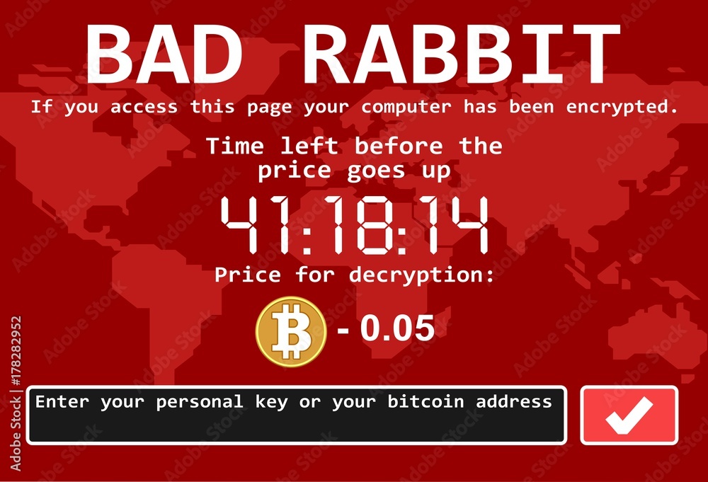 Bad rabbit ransomware computer virus encrypter cyber attack screen ...