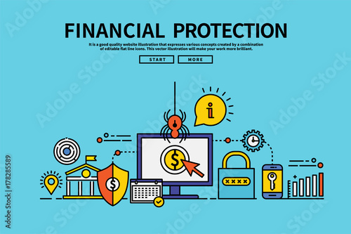 Flat line vector editable graphic illustration, business finance concept, financial protection