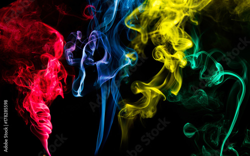 Plumes of colored flames twisting and swirling upwards