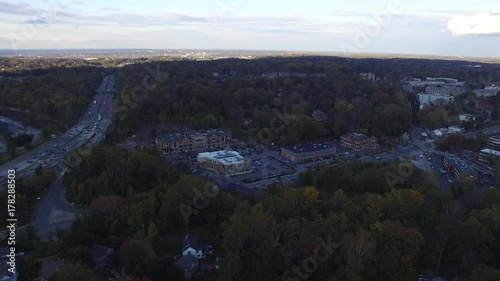 Panning aerial view of Interstate highway 476 Blue Route in Radnor Township, Villanova, Pennsylvania photo