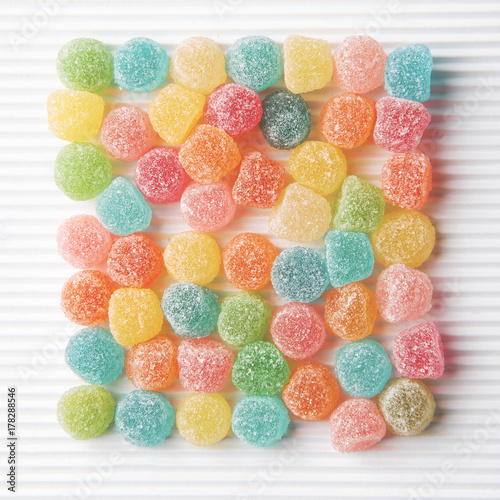 Colourful sugar candy on white background.