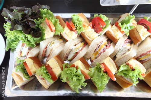 Mini Club Sandwich with chicken beacon ham, Egg Salad Cold Cuts Brioche Sandwiches for Catering, Seminar, Coffee Break, Breakfast, Lunch, Dinner, Buffet and meeting Group. photo