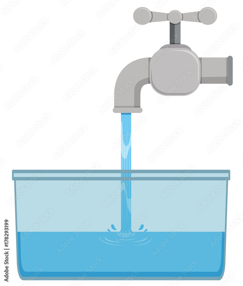 Faucet and tap water in bucket Faucet and tap water in bucket