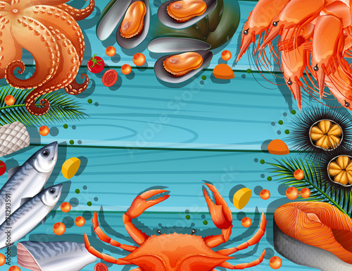 Border template with different seafood