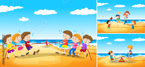 Children playing games on the beach