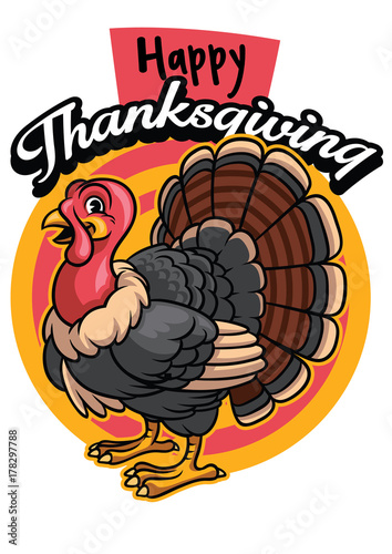 cartoon of turkey greeting happy thanksgiving