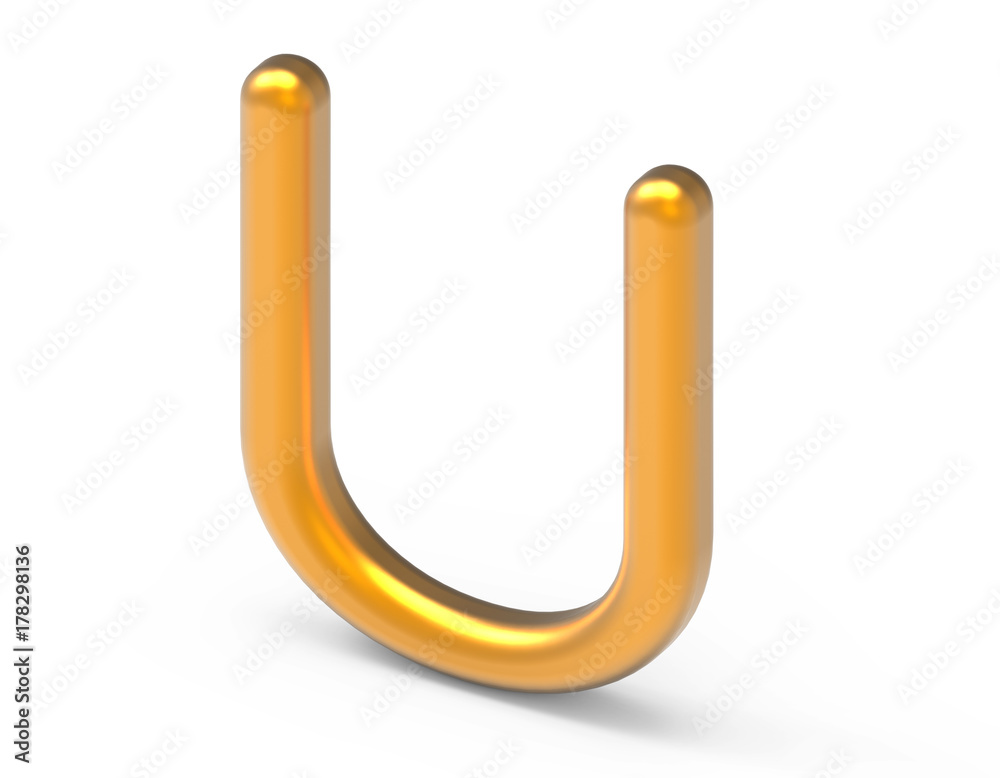 3D render metallic alphabet U 3D render metallic alphabet U