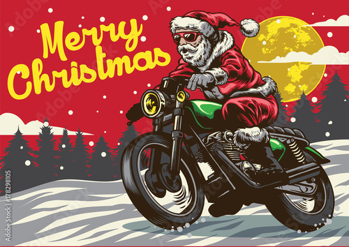 santa claus riding vintage motorcycle