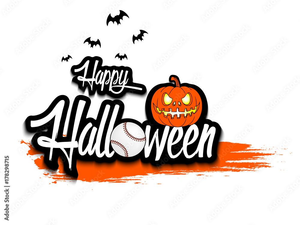 Banner happy halloween and baseball ball Banner happy halloween and baseball ball