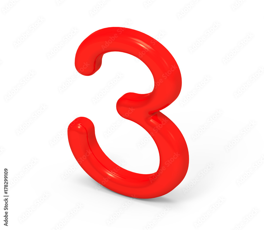 3D render red number 3 3D render red number 3