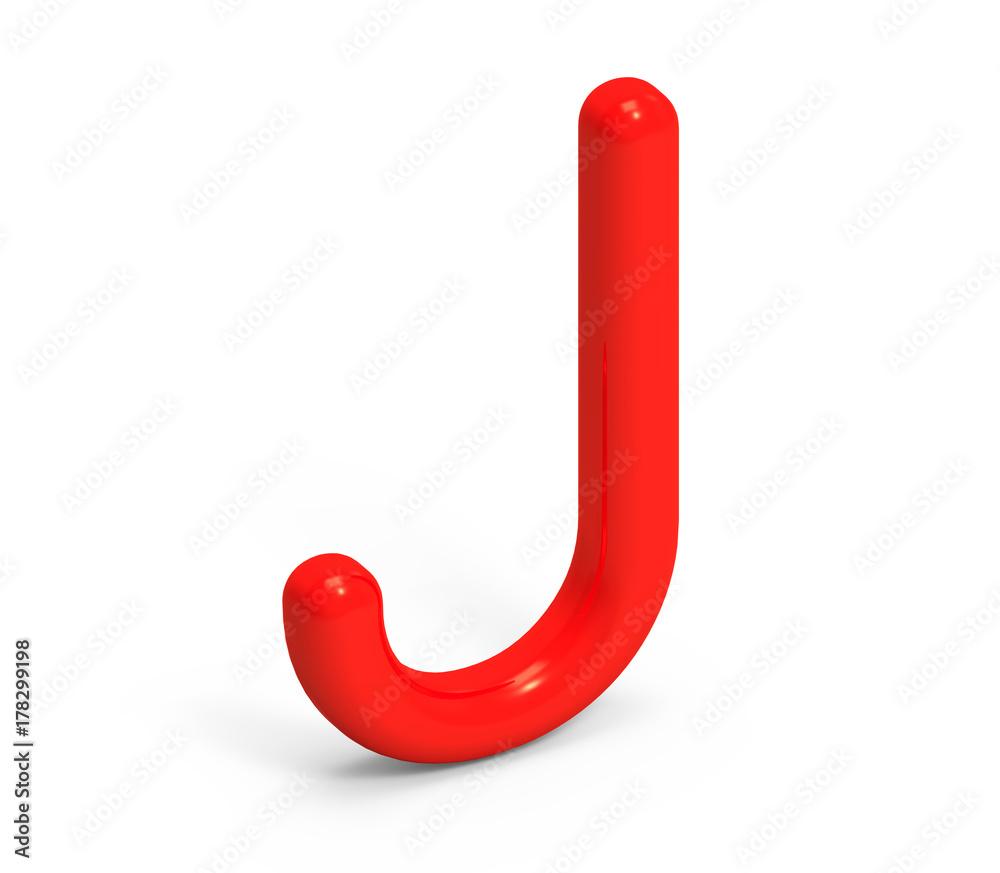 3D render red alphabet J 3D render red alphabet J