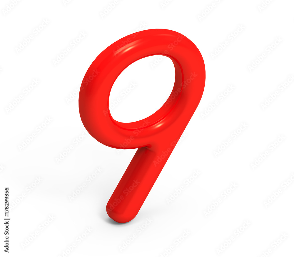 3D render red number 9 3D render red number 9