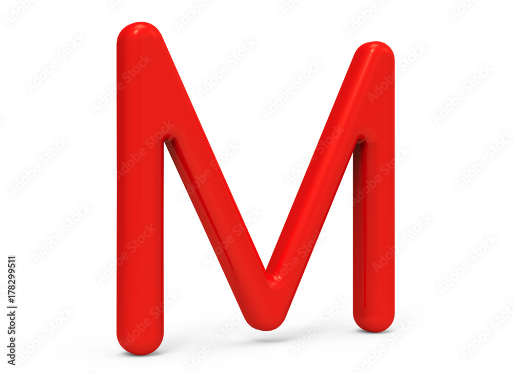 3D render red alphabet M 3D render red alphabet M