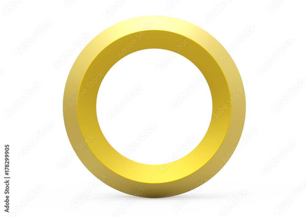 3D render golden beveled alphabet O 3D render golden beveled alphabet O