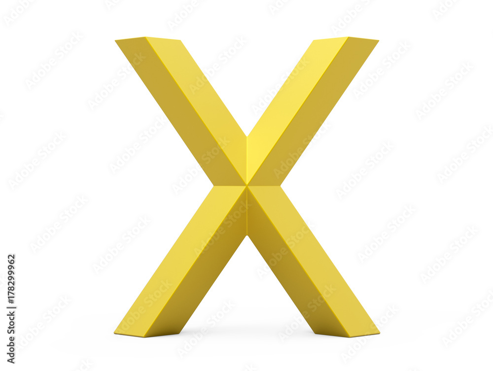 3D render golden beveled alphabet X 3D render golden beveled alphabet X