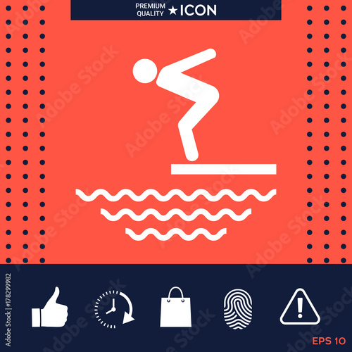 Swimmer on a springboard, Jumping into the water - icon