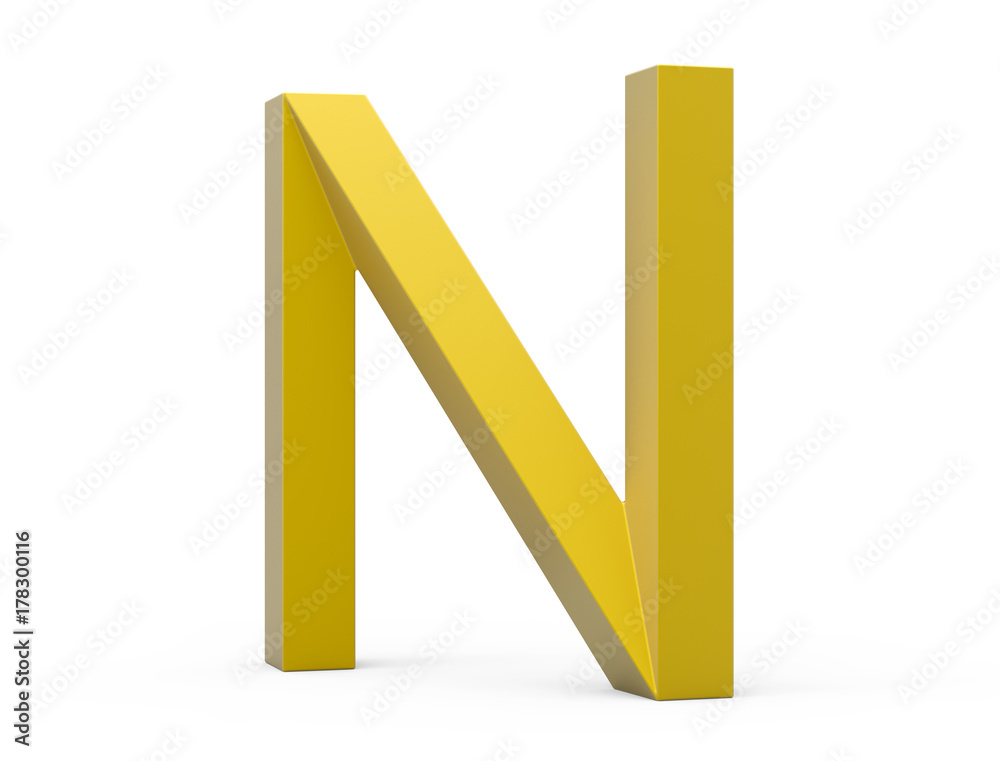 3D render golden beveled alphabet N 3D render golden beveled alphabet N