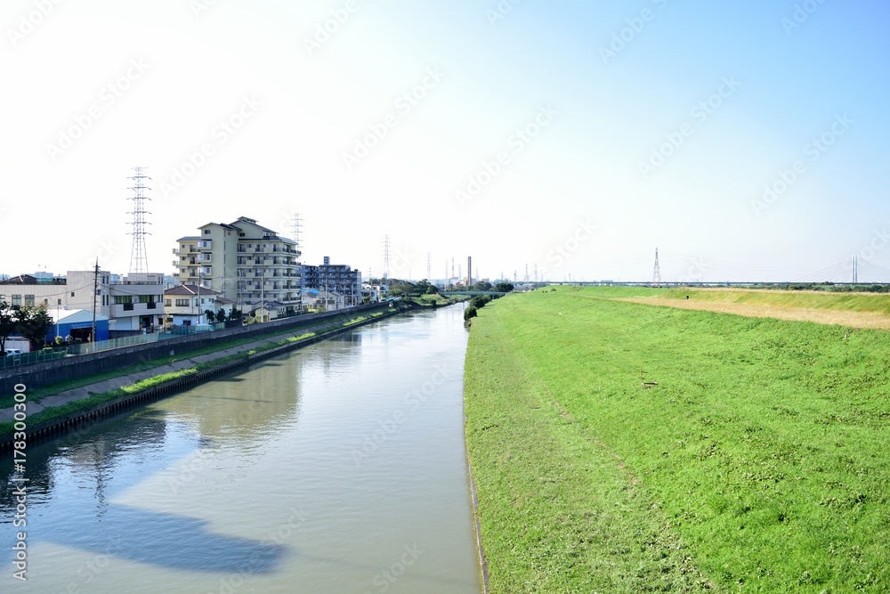 荒川河川敷 新河岸川 幸魂大橋方面