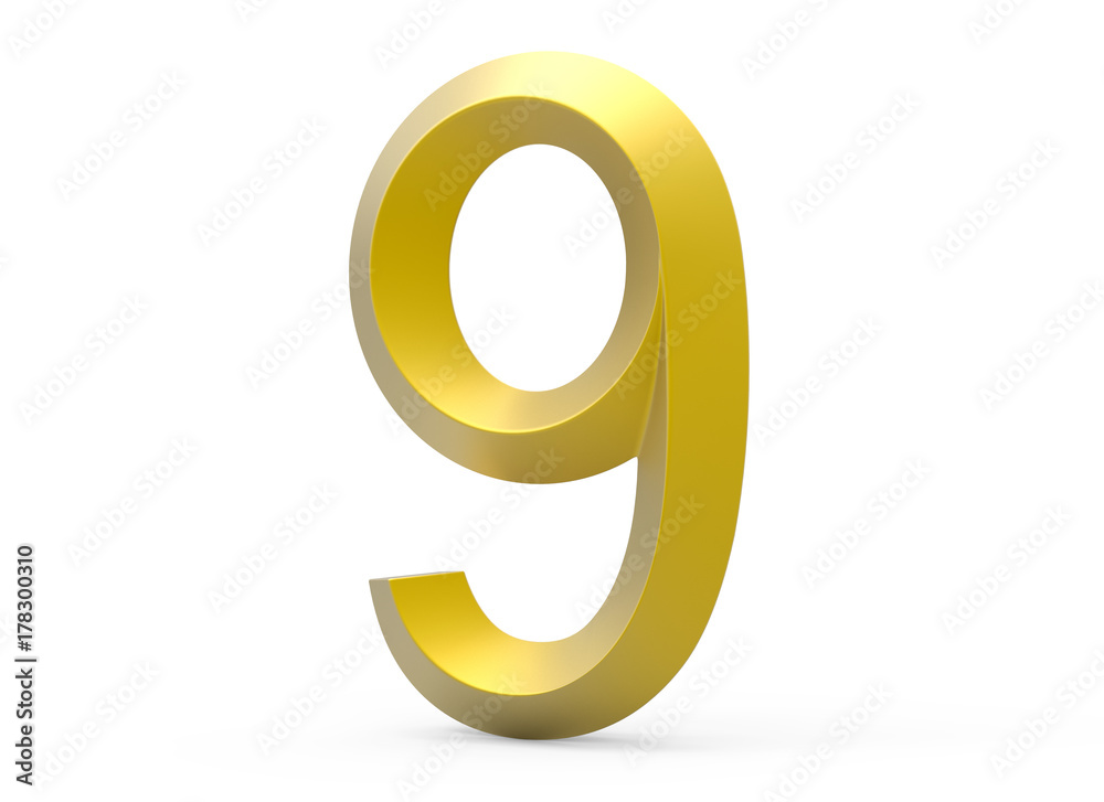 3D render golden beveled number 9 3D render golden beveled number 9