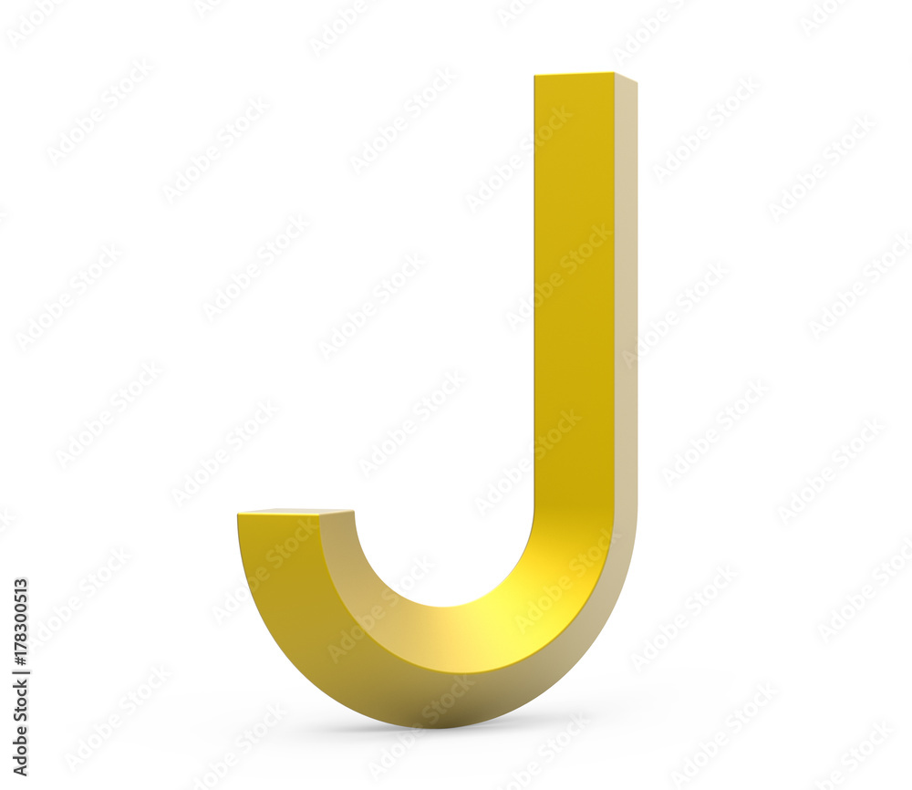 3D render golden beveled alphabet J