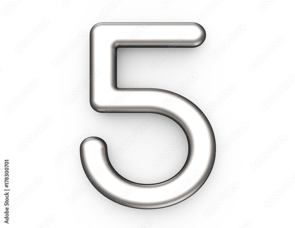 3D render metallic number 5 3D render metallic number 5