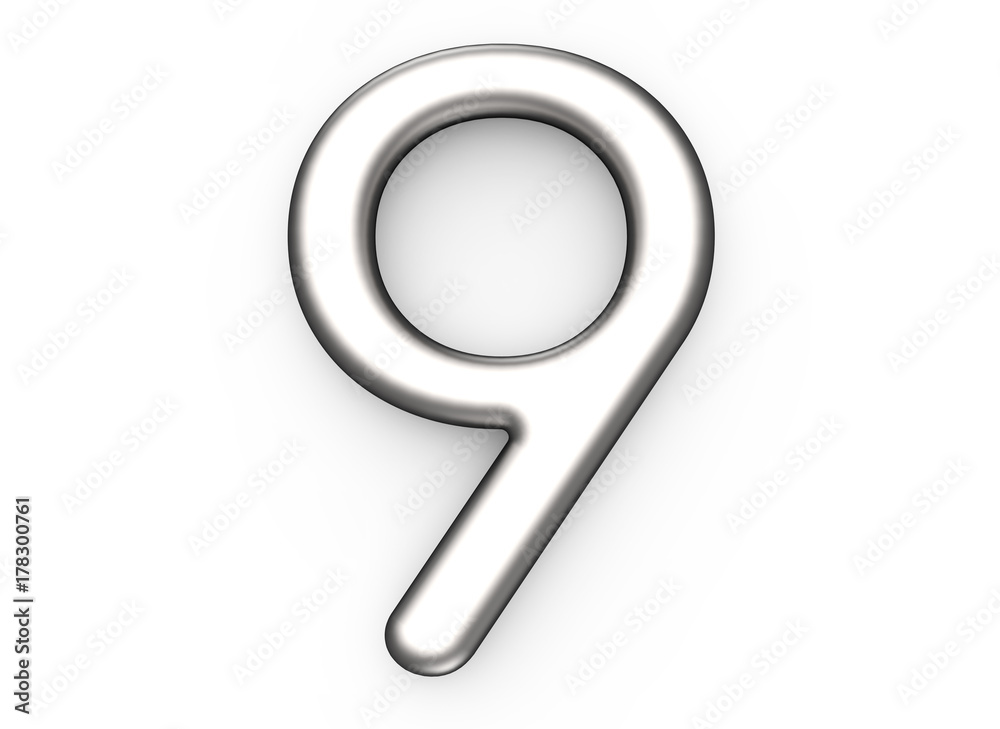 3D render metallic number 9 3D render metallic number 9