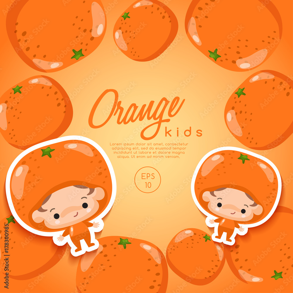 Boy and girl wearing Fruit shaped hat : Vector Illustration Boy and girl wearing Fruit shaped hat : Vector Illustration