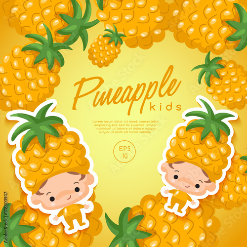 Boy and girl wearing Fruit shaped hat : Vector Illustration