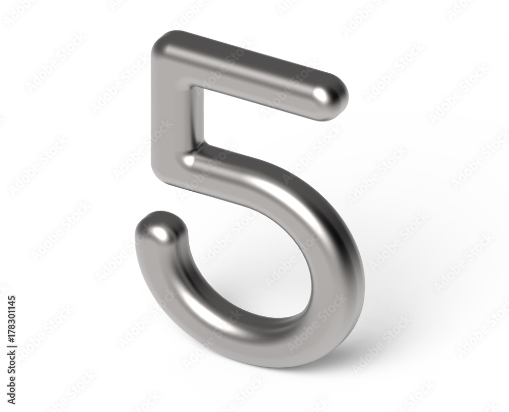 3D render metallic number 5 3D render metallic number 5
