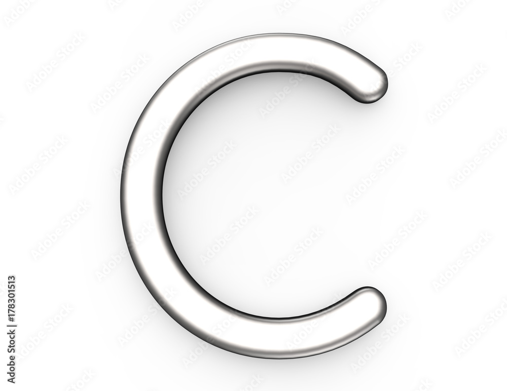 3D render metallic alphabet C 3D render metallic alphabet C