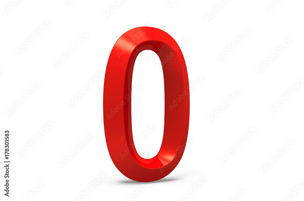 3D render red beveled number 0 3D render red beveled number 0