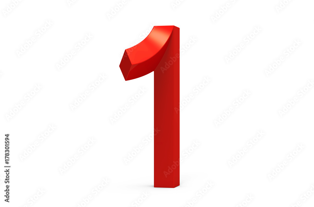 3D render red beveled number 1 3D render red beveled number 1