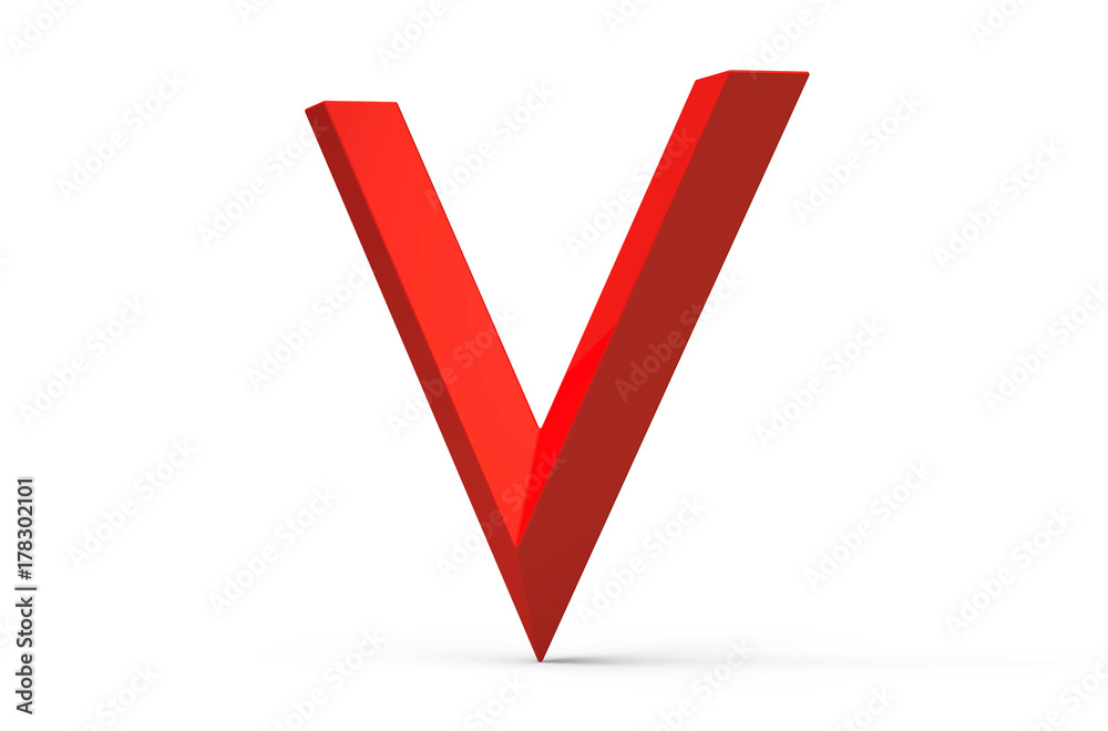 3D render red beveled alphabet V 3D render red beveled alphabet V