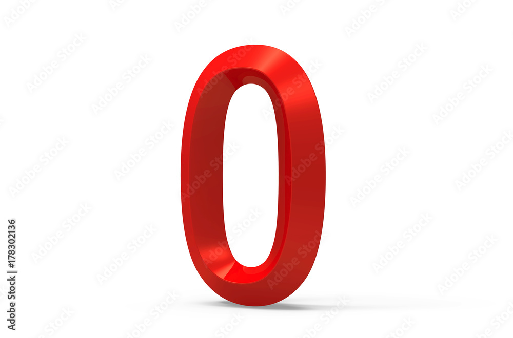 3D render red beveled number 0 3D render red beveled number 0