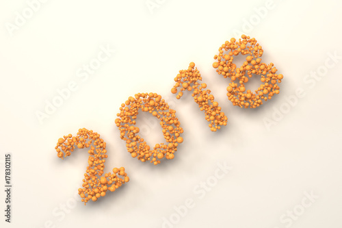 2018 number from orange balls on white background