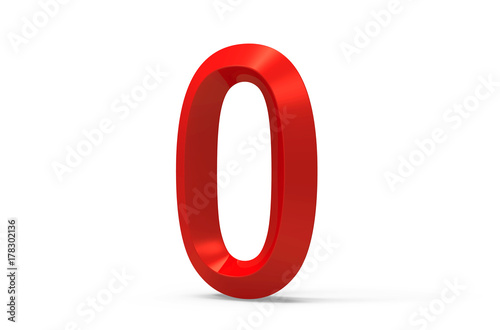 3D render red beveled number 0