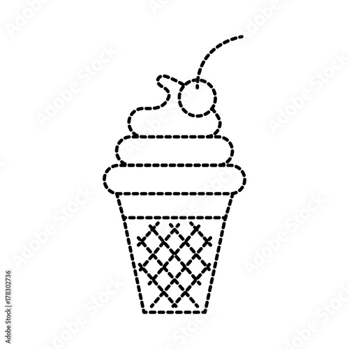 decorative sweet ice cream in wafer desserts with fruit