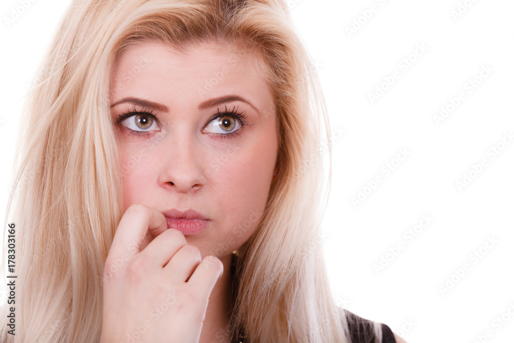 Attractive blonde woman thinking and contemplating Attractive blonde woman thinking and contemplating