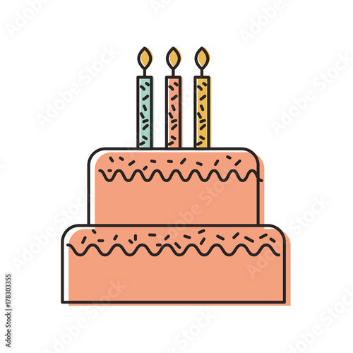 birthday cake with candles burning sweet delicious