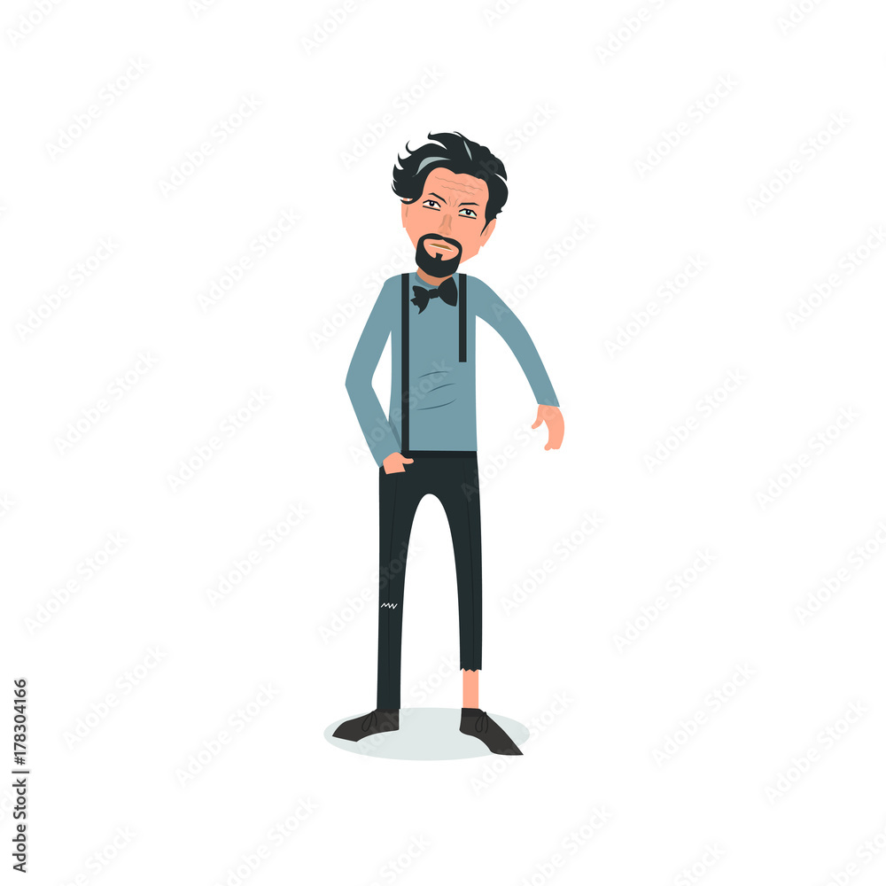 Exhausted and completely wiped out cartoon guy in casual clothes, gesturing. Vector illustration. Modern flat design.