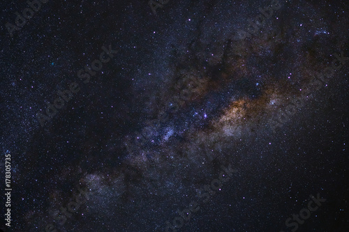 Fototapeta Naklejka Na Ścianę i Meble -  The Center of Milky way galaxy with stars and space dust in the universe, Long exposure photograph, with grain.