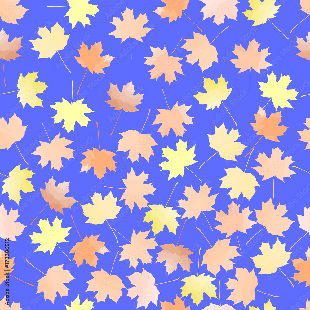 autumn leaves. vector seamless pattern. blue background autumn leaves. vector seamless pattern. blue background
