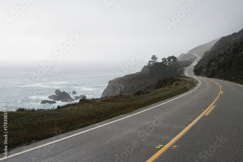 Road winding along the coast of california