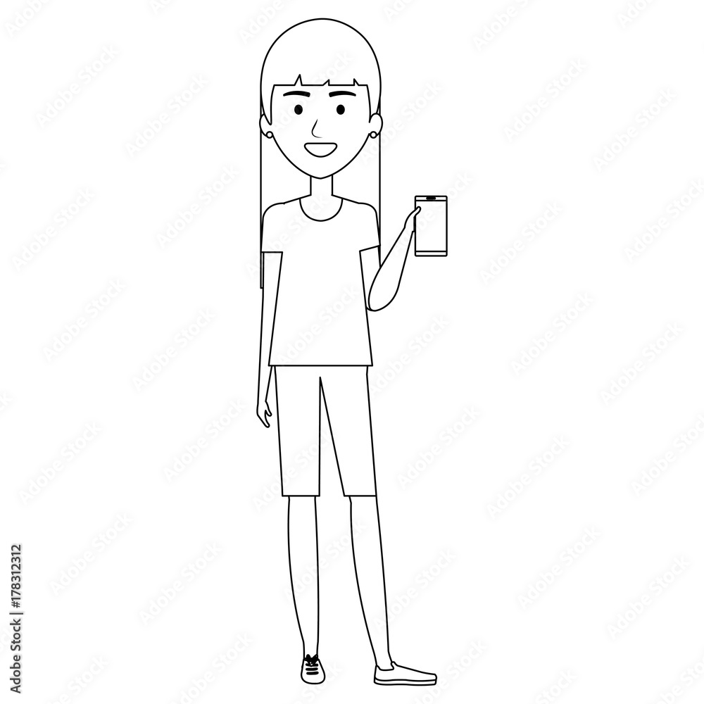 woman using smartphone character woman using smartphone character