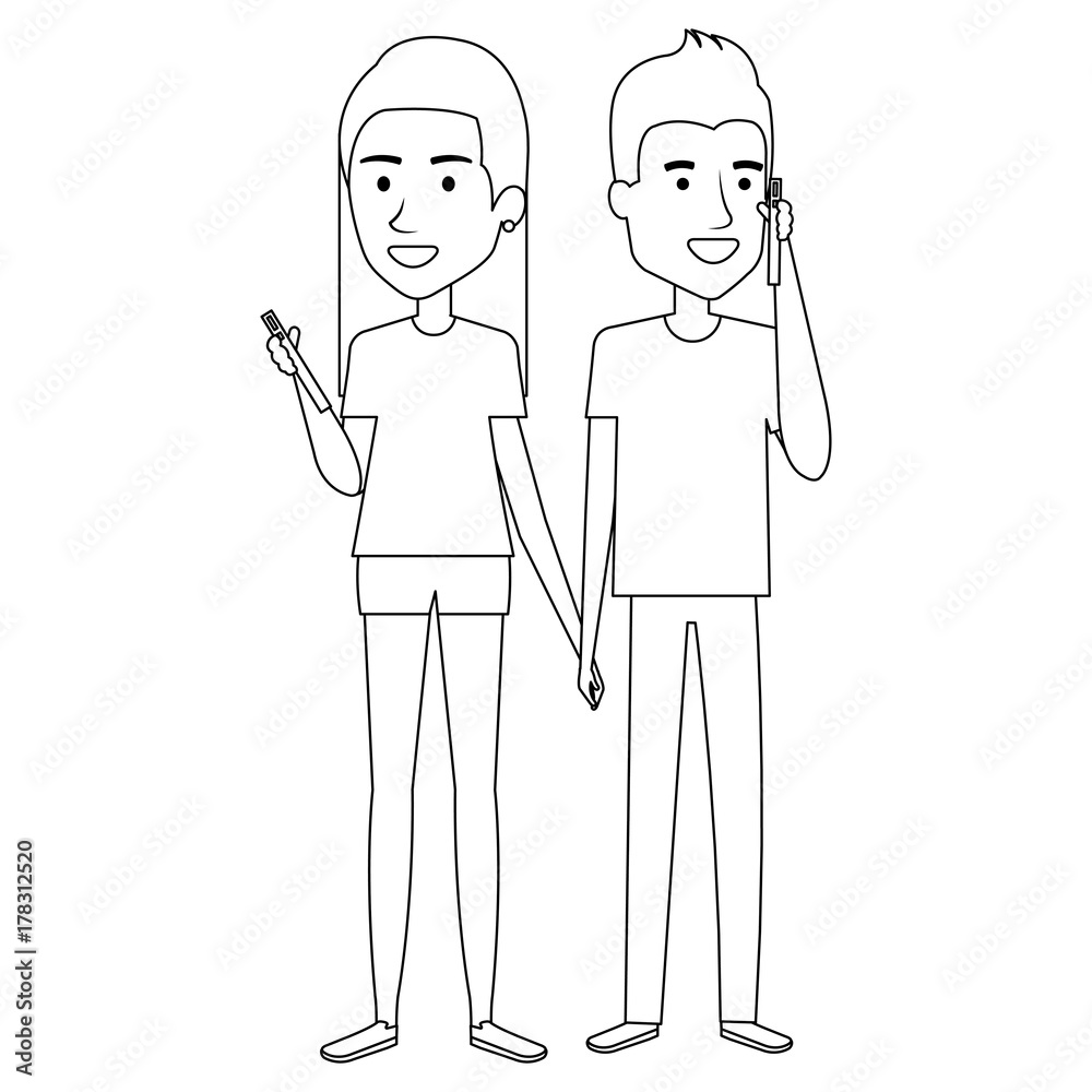 couple calling with smartphone