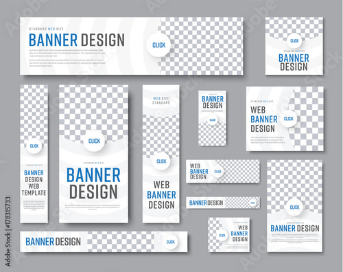 Design of white banners of standard sizes with a place for a photo photo