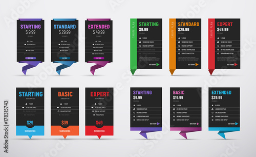 design of black price tables on colored origami legs.