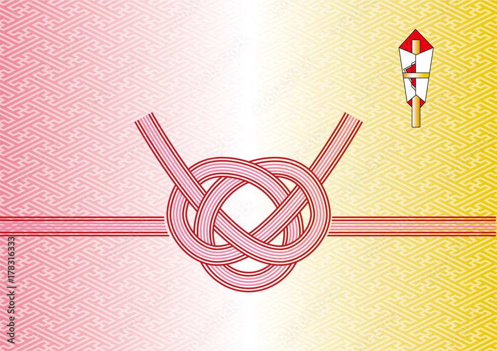 正月 慶事素材 背景 のし付き 水引き あわじ結び 淡路結び 赤 ピンク New Year Image Japanese Traditional Design Stock Vector Adobe Stock