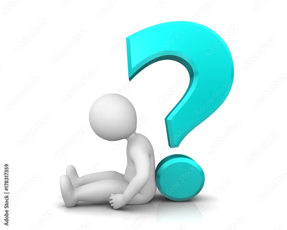 occupational disease question mark blue turquoise 3d symbol burnout sign with sad uncertain worried broken loser stick man isolated on white occupational disease question mark blue turquoise 3d symbol burnout sign with sad uncertain worried broken loser stick man isolated on white